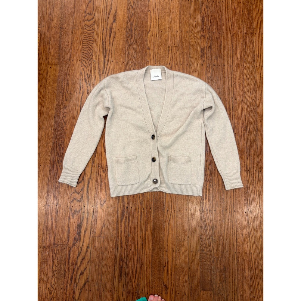 Allude 100% Cashmere Cardigan Oat Beige Quiet Luxury Sweater XS